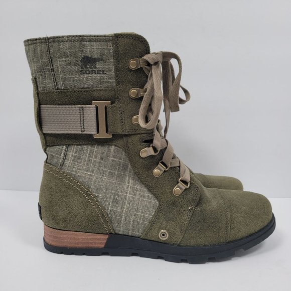 Sorel Major Carly Women's Green Combat Zip Up Boots NL2158-383 US SZ 9 - Picture 1 of 12